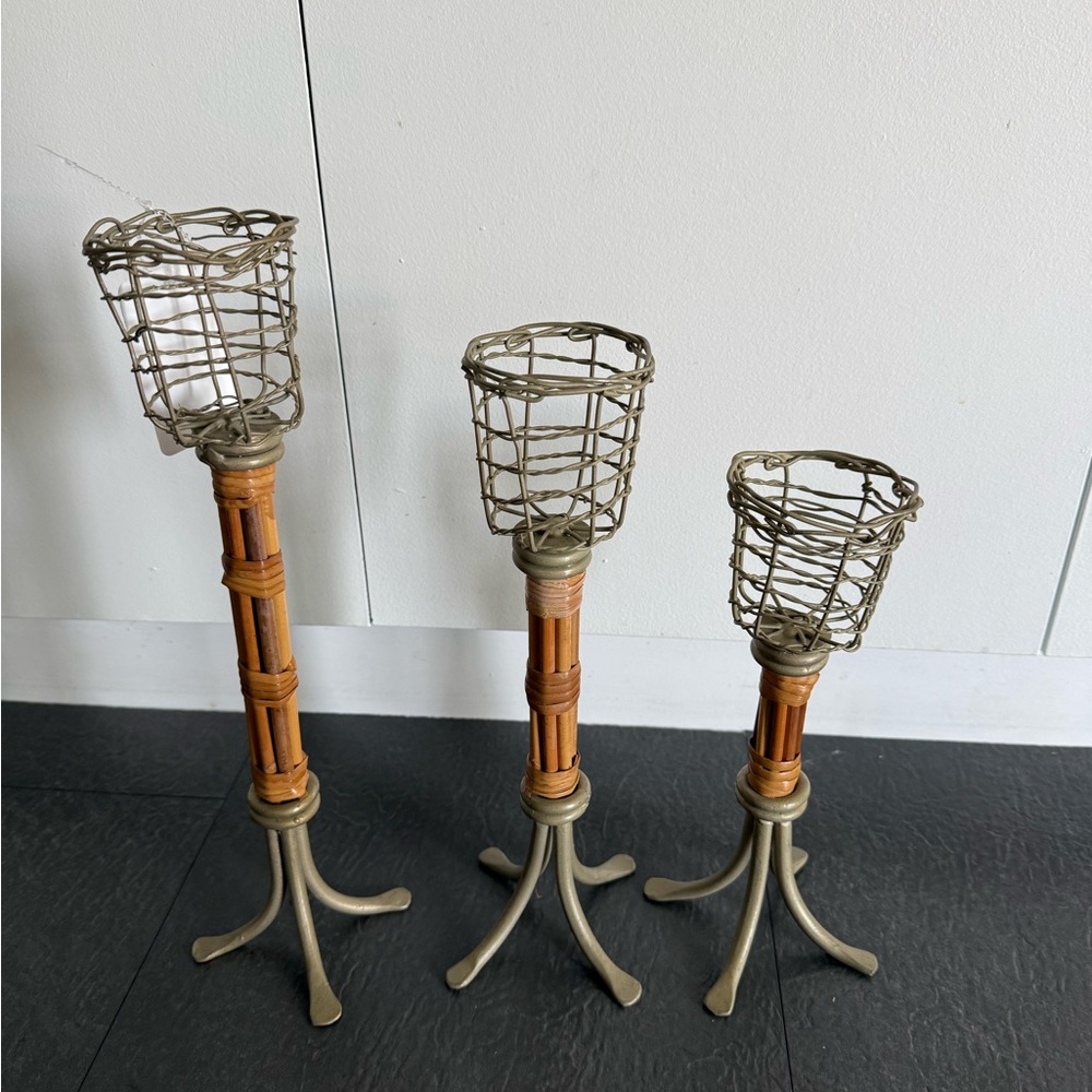 Elegant Woven Candle Holders - Set of 3